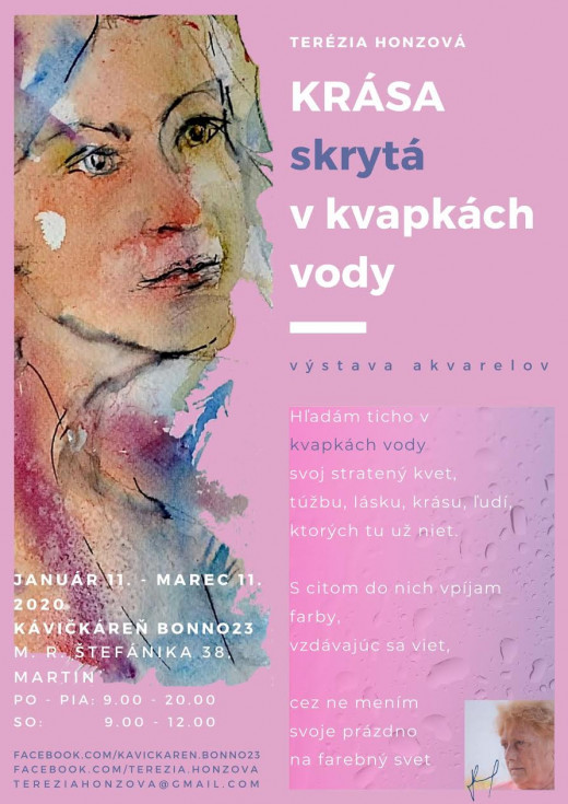 Krása skrytá v kvapkách vody - Výstava akvarelov 11. 1. – 11. 3. 2020, Kávičkáreň bonno23, Martin -