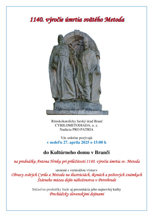 1140. výročie úmrtia sv. Metoda