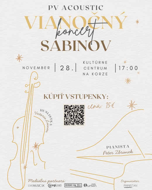Vianočný koncert v Sabinove: Pianista Peter Zbranek a huslistka Victoria Linnen