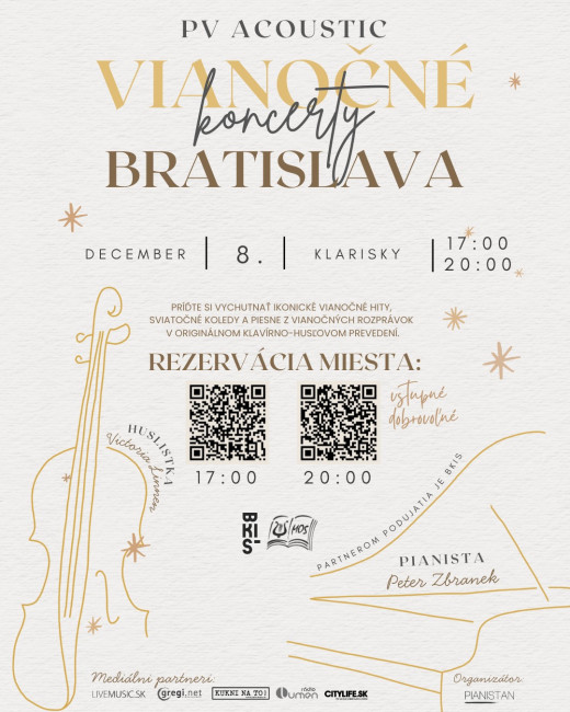 Vianočné koncerty v Klariskách: Pianista Peter Zbranek a huslistka Victoria Linnen